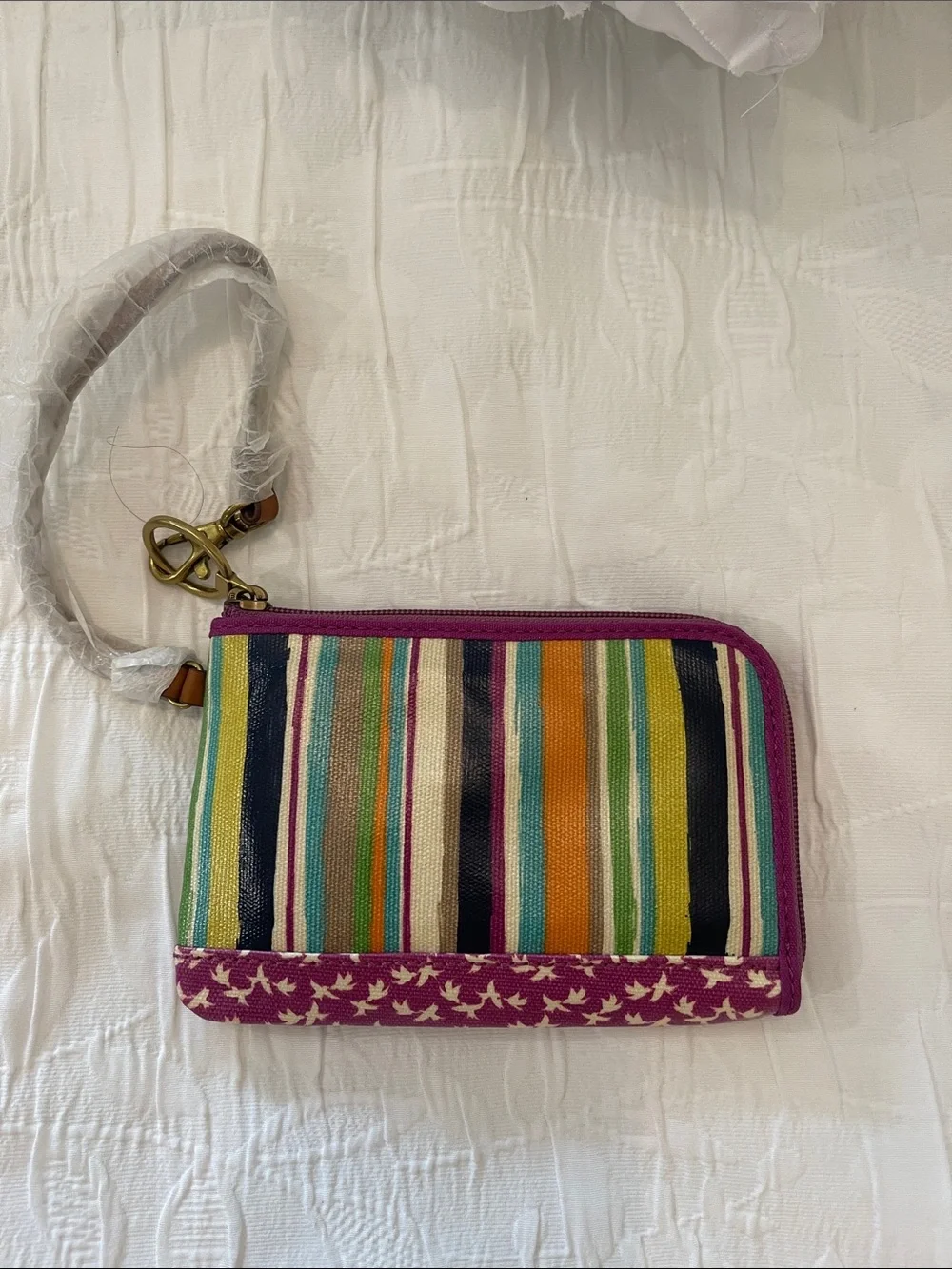 Fossil Multicolor Striped Wristlet with Purple Trim